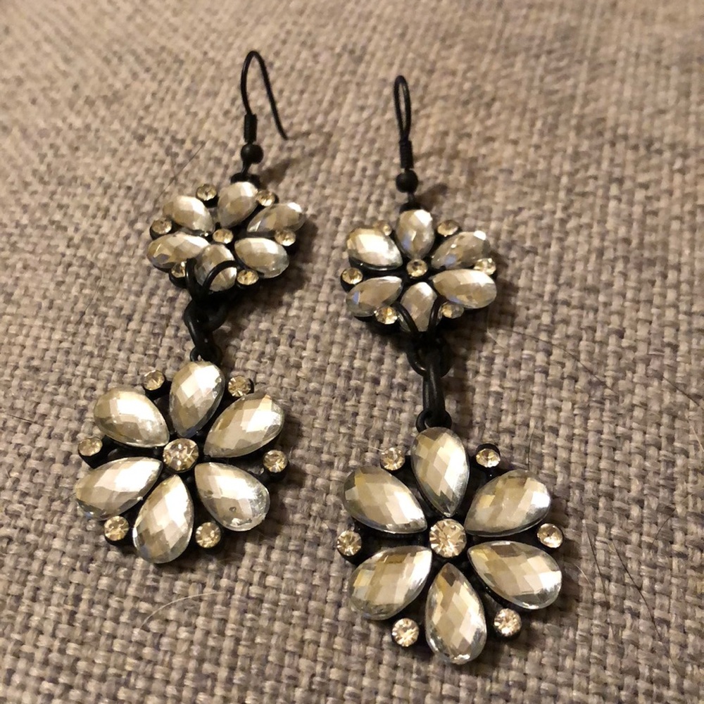 Black and Silver Flower Earrings